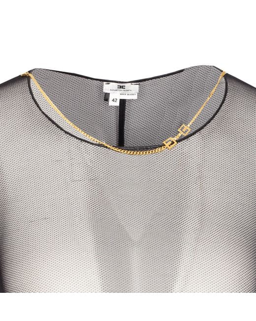 Elisabetta Franchi Gray Long Sleeved Mesh Bodysuit