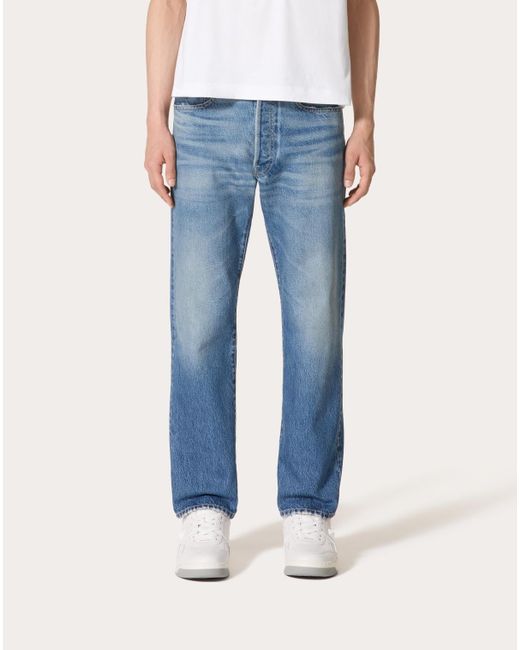 Valentino Blue Logo Patch Straight Leg Jeans for men