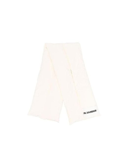 Jil Sander White Logo Patch Down Scarf
