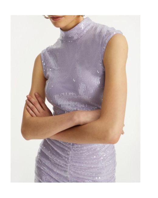ROTATE BIRGER CHRISTENSEN Purple Sequin High-Neck Midi Dress