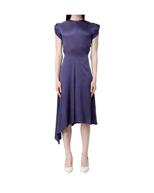 Victoria Beckham Blue Twist Shoulder Asymmetric Dress