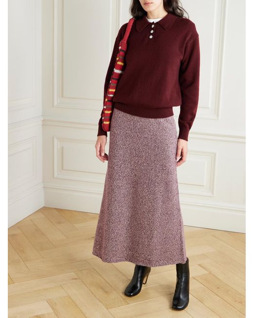 The Elder Statesman Purple Marl Cashmere Midi Skirt