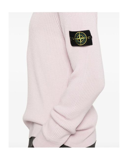 Stone Island Pink Ribbed Crew-Neck Sweater for men
