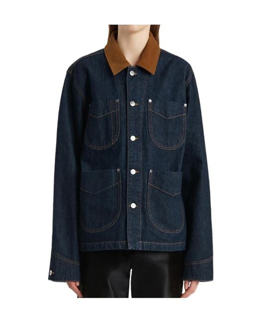 Khaite Blue Wyatt Corduroy-Collar Denim Jacket