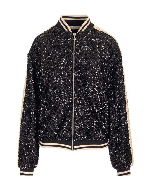 Palm Angels Black Sequin Embellished Zipped Jacket