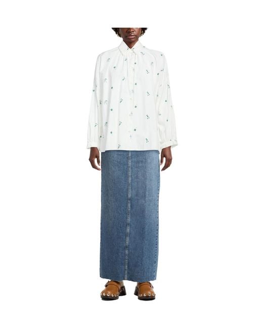 Weekend by Maxmara White Solid Color With Embroidery, Classic Turn-Down Collar, Button