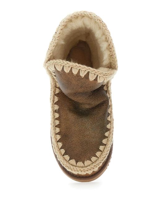 Mou Brown Stitched Trim Slip-On Ankle Boots
