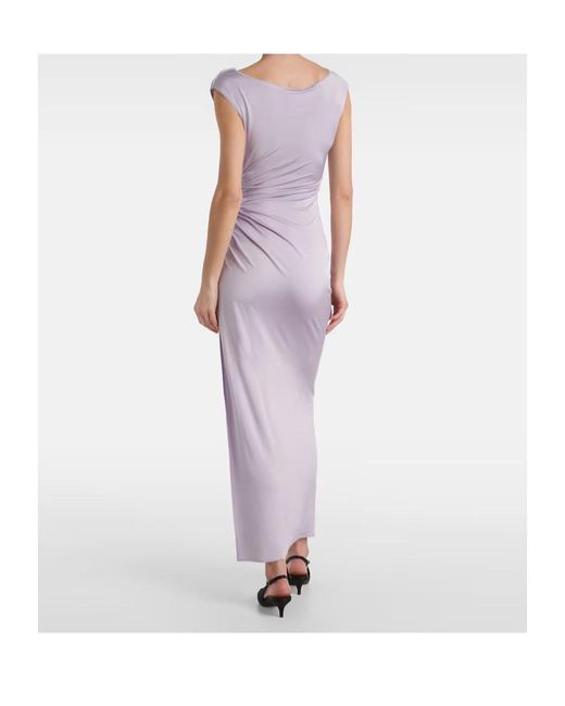 Magda Butrym Purple Draped Floral-Applique Jersey Maxi Dress