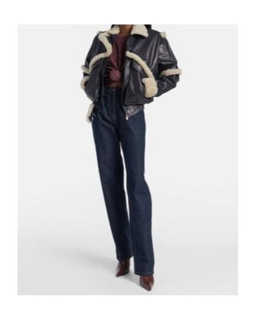 Magda Butrym Blue Long-Sleeved Leather Jacket