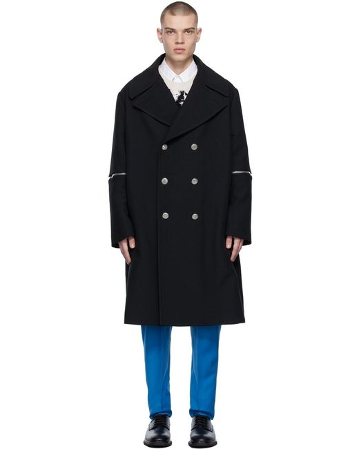McQueen Black Breasted Split Coat for men