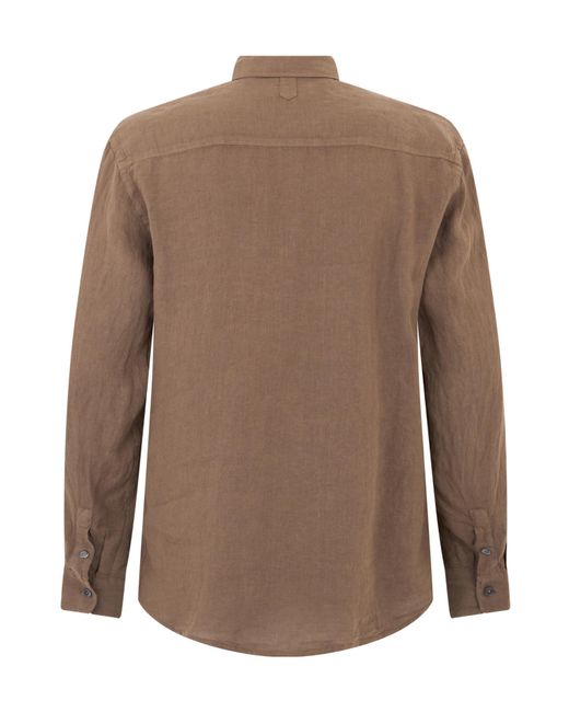 Canali Brown Linen Chest-Pocket Shirt for men