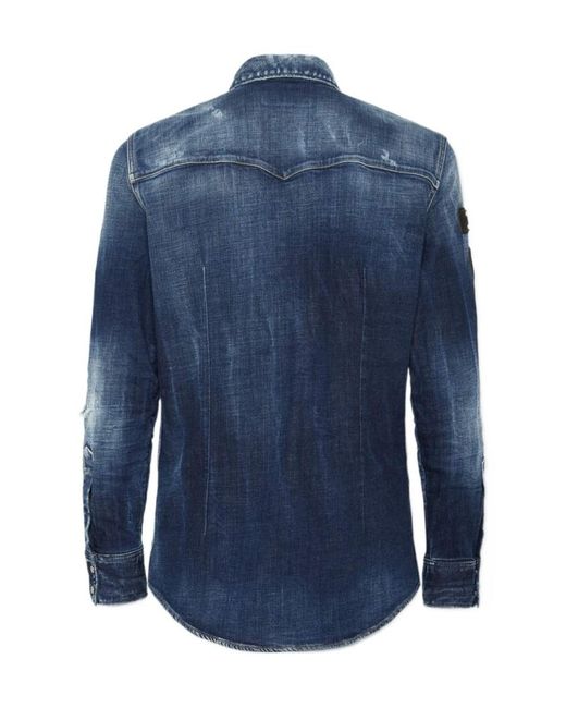 DSquared² Blue X Ducati Denim Fashion Distressed Western Shirt for men