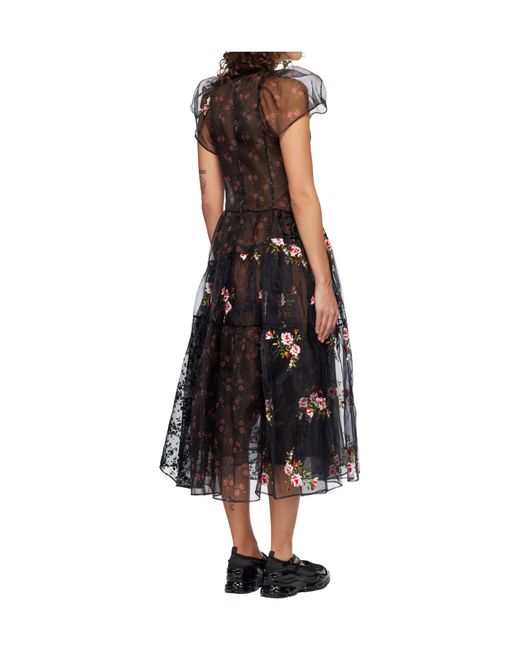Simone Rocha Black Sheer Puff Sleeve And Ruffle Dress