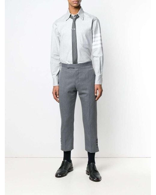Thom Browne White Logo-Striped Flannel Shirt for men