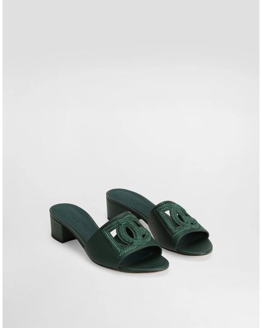 Dolce & Gabbana Green Logo-Plaque Embellished Mules