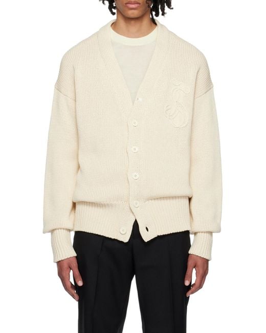 Jil Sander Natural Logo Intarsia Knitted Cardigan for men