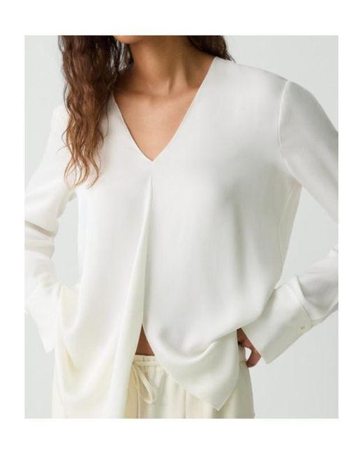 Theory White Relaxed V-Neck Blouse