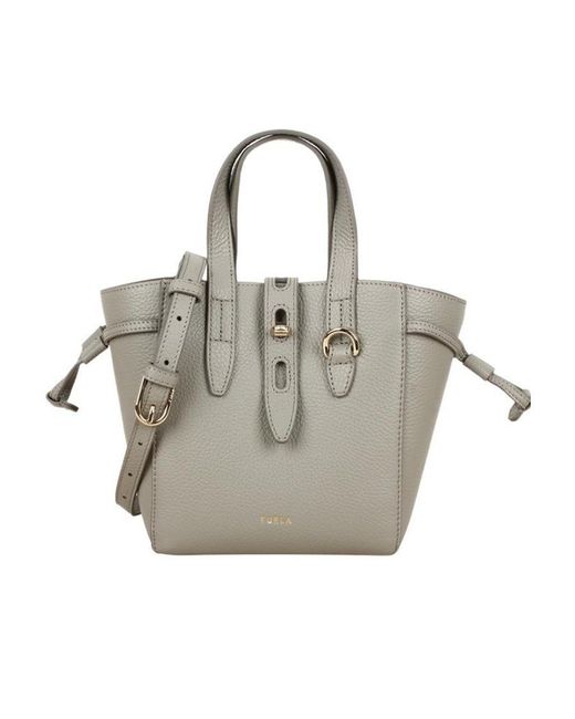 Furla Gray Net Logo Printed Mini Tote Bag