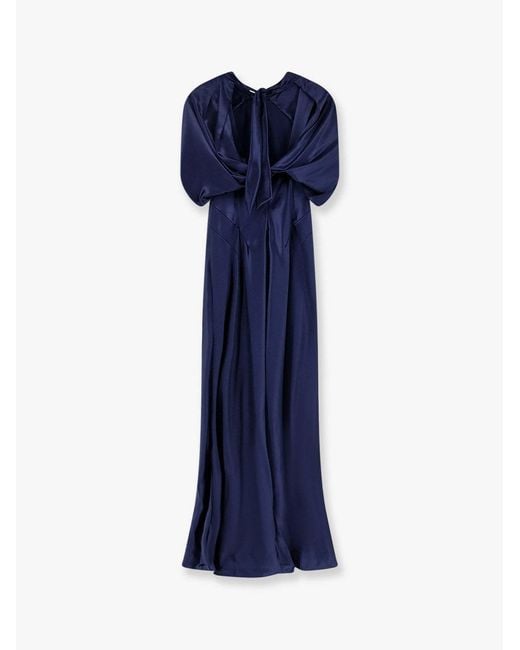 Alberta Ferretti Blue Cape-Sleeve Evening Dress