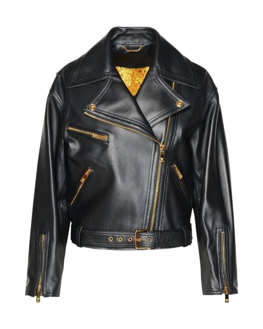 Versace Black Leather Bike Jacket