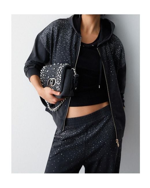 Liu Jo Crystal Zip Hoodie in Black | Lyst