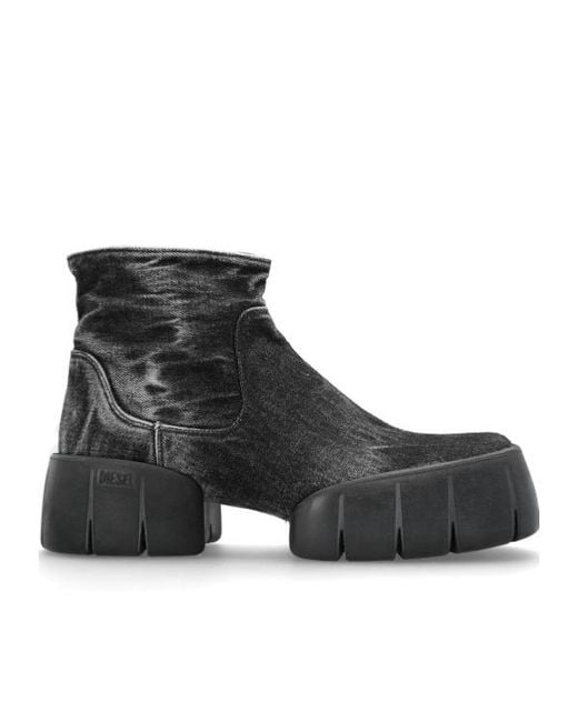 DIESEL Black D-Tex Chunky-Sole Ankle Boots for men