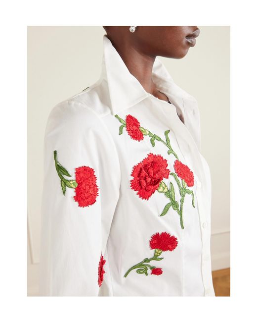 Carolina Herrera White Floral-Appliquéd Cotton-Blend Shirt