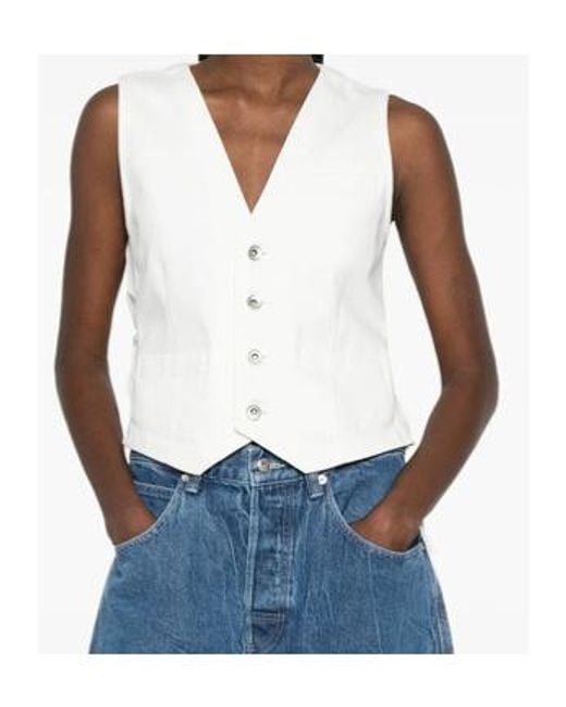 Sacai White Buttoned Chiffon-Back Jacket