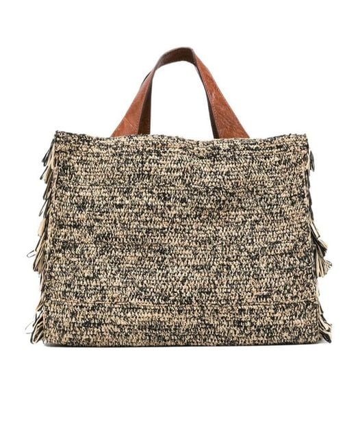 IBELIV Metallic Onja Woven Fringe Tote Bag