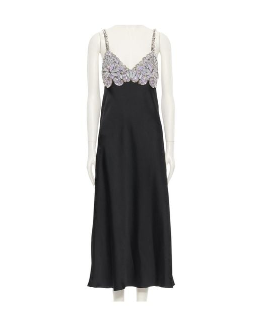 Valentino Black Embellished V-Neck Sleeveless Dress