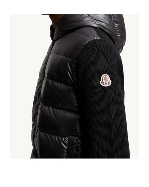 Moncler Black Zip-Up Padded Knitted Sweatshirt for men