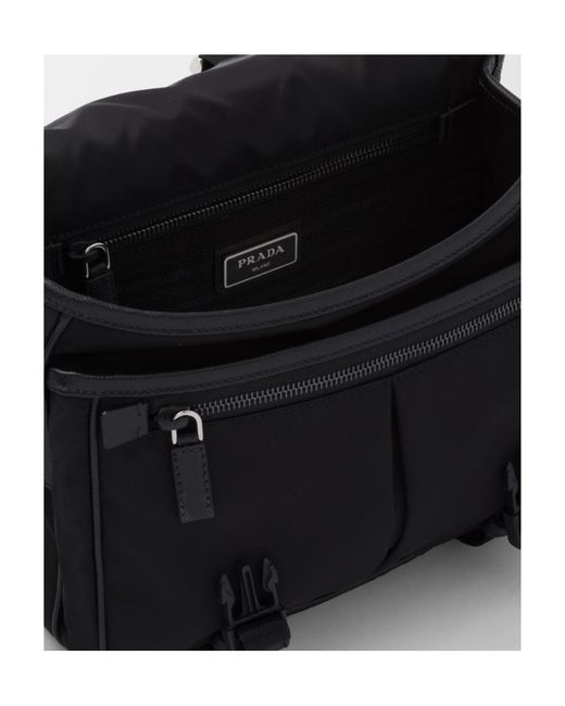 Prada Black Logo Plaque Fold-Over Shoulder Bag for men