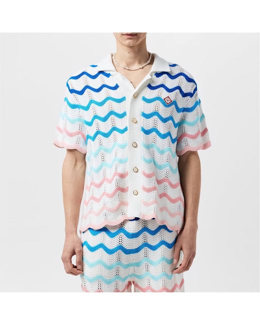 Casablanca Blue Gradient Wave Crochet Shirt for men