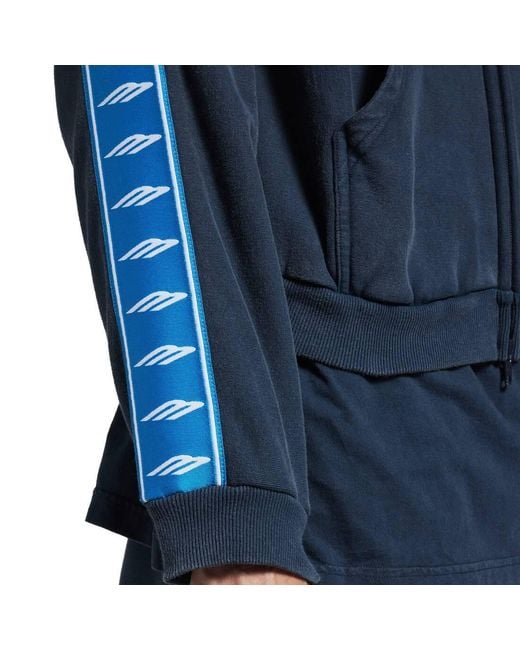 Balenciaga Blue Stripe Patched Hooded Zip-Up Hoodie for men