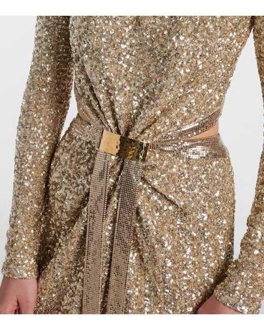 Rabanne Natural Sequined Gathered Gown