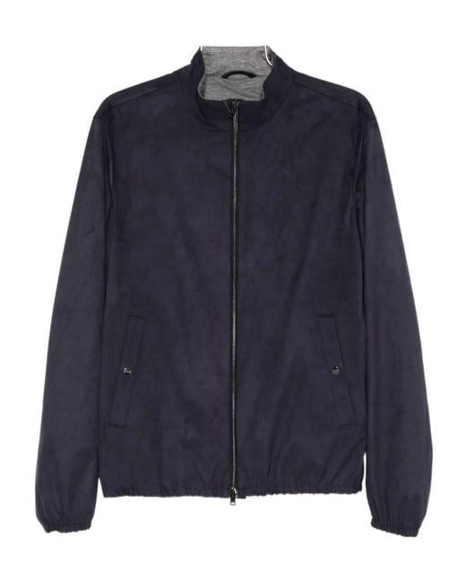 Herno Blue Long-Sleeved Zip-Up Coat for men
