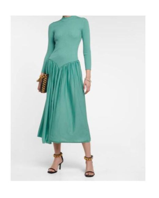 Stella McCartney Green Mockneck Wool Midi Dress