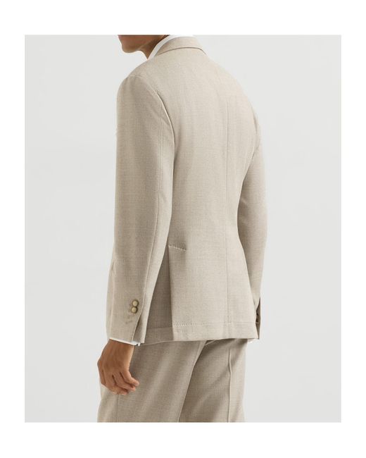 Brunello Cucinelli Natural Mouliné Virgin Wool Twill Deconstructed Blazer With Large Peak Lapels for men