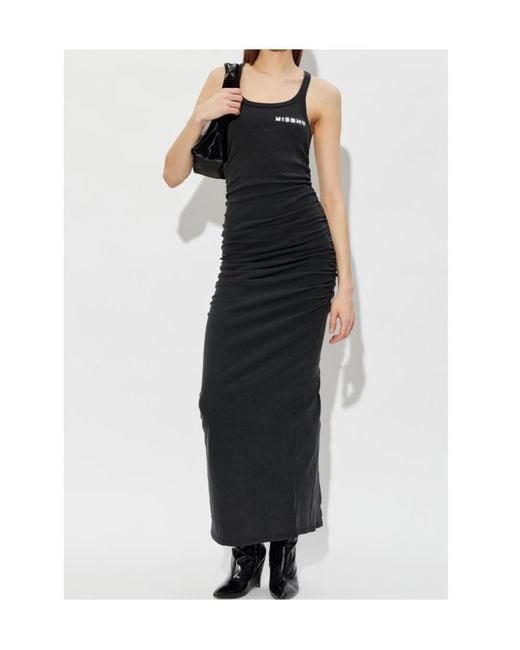 M I S B H V Black Logo-Print Ruched Dress