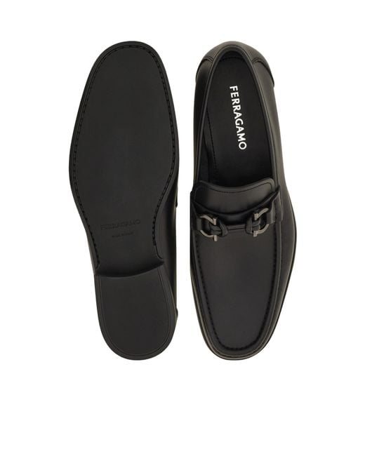 Ferragamo Black Gancini Loafers for men