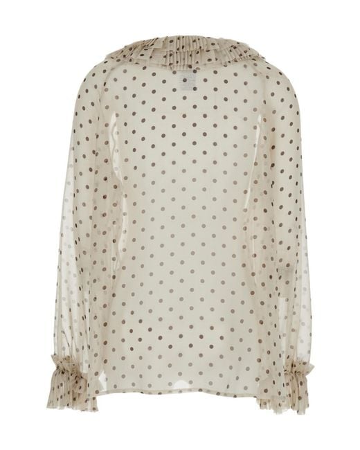 P.A.R.O.S.H. Natural Pallina Ruffled Polka-Dot Top