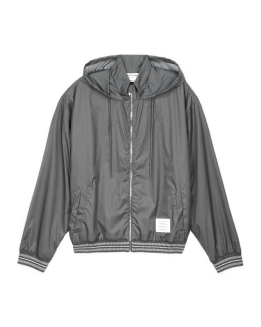 Thom Browne Gray Logo-Patch Ripstop Lightweight Jacket for men