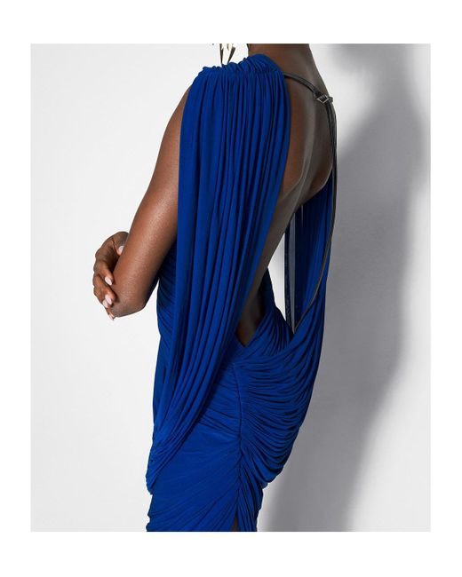 Mugler Blue Draped Backless Gown