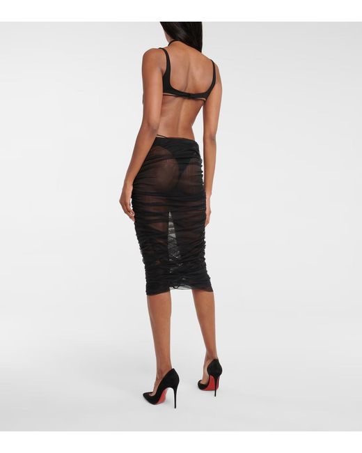 Mugler Black Sheer Stretch Knit Dress