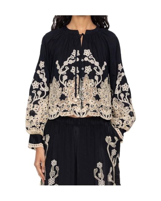 Sea Black Gracelyn Lace-Trimmed Embroidered Blouse