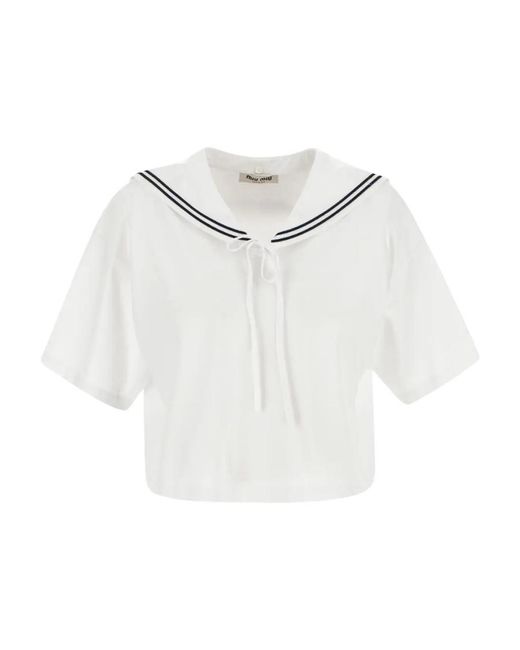 Miu Miu White Embroidered Cotton T-Shirt