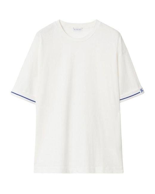 Burberry White Logo Embroidered Crewneck T-Shirt
