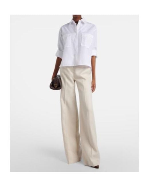 Max Mara White Badesse High-Rise Linen Wide-Leg Pants