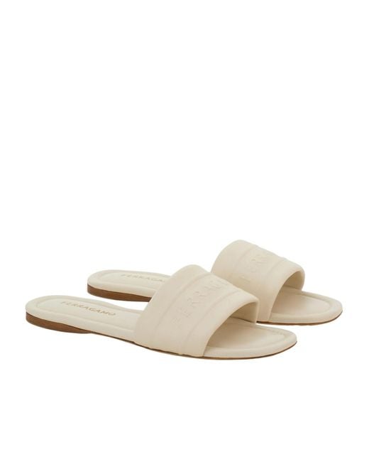 Ferragamo White Slide With Logo