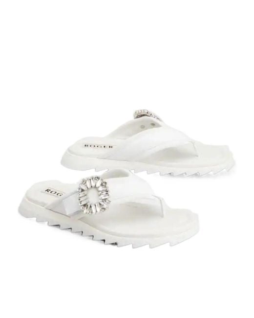 Roger Vivier White Slidy Viv' Thong Mules